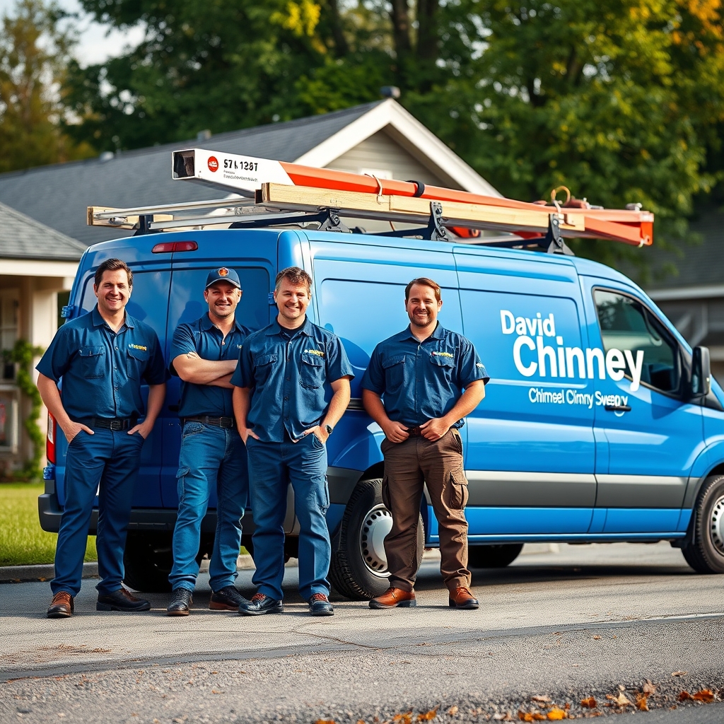 David Chimney — professional Chimney Sweep in Easthampton, branded work van and team — Chimney Sweep near me